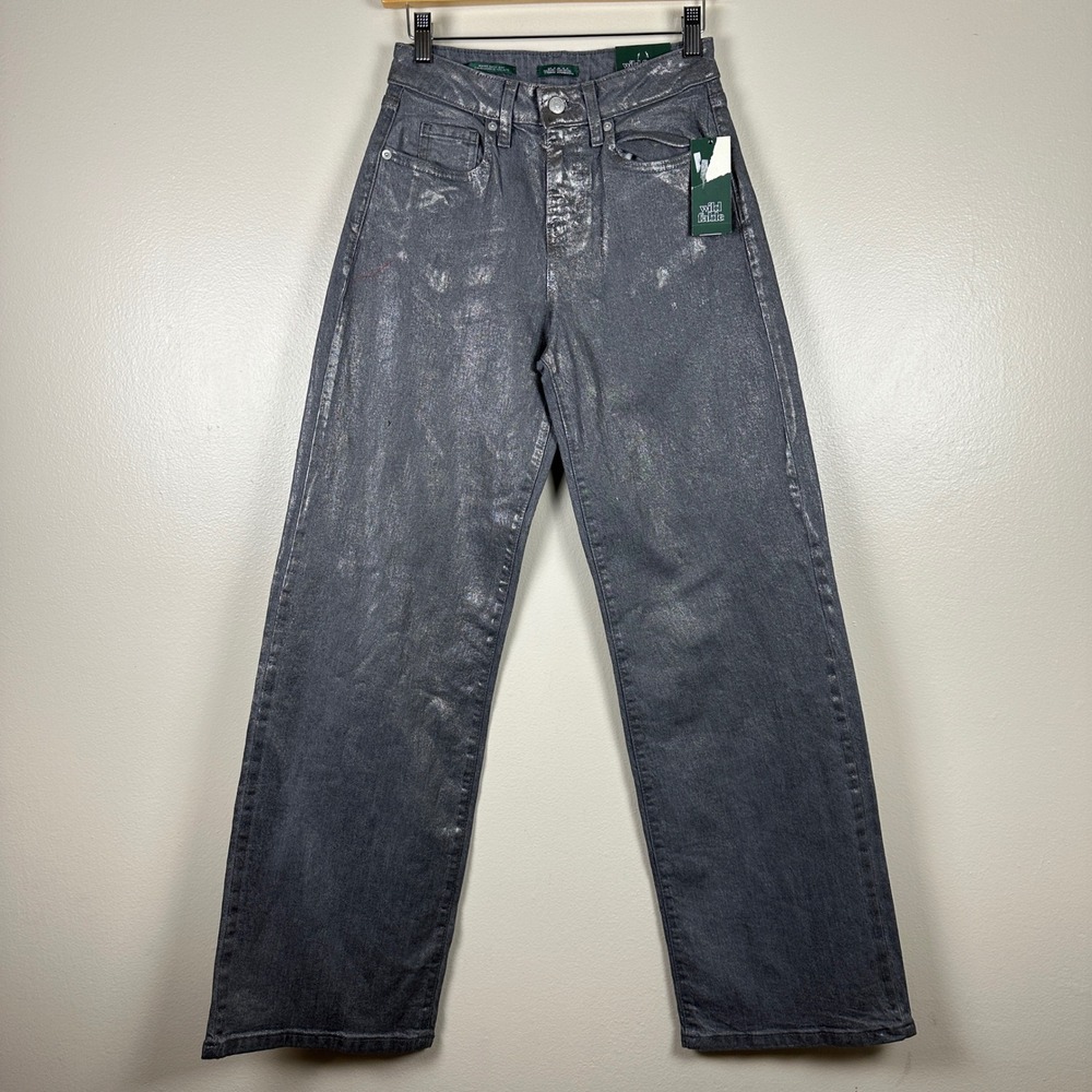 Wild Fable Women's 00 Baggy Jeans Gray Silver Metallic High Rise 31.5 Inseam NEW
